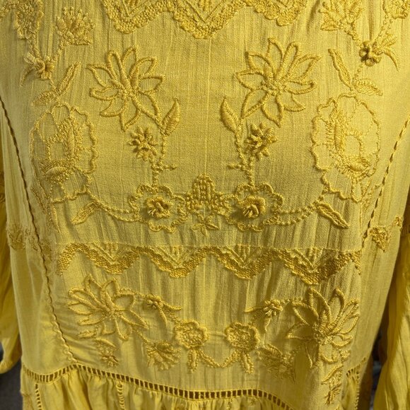 Akemi + Kin Tunic Dress Yellow Gold Slip Embroidery Bell Sleeve Size XL Extra La - Picture 6 of 14